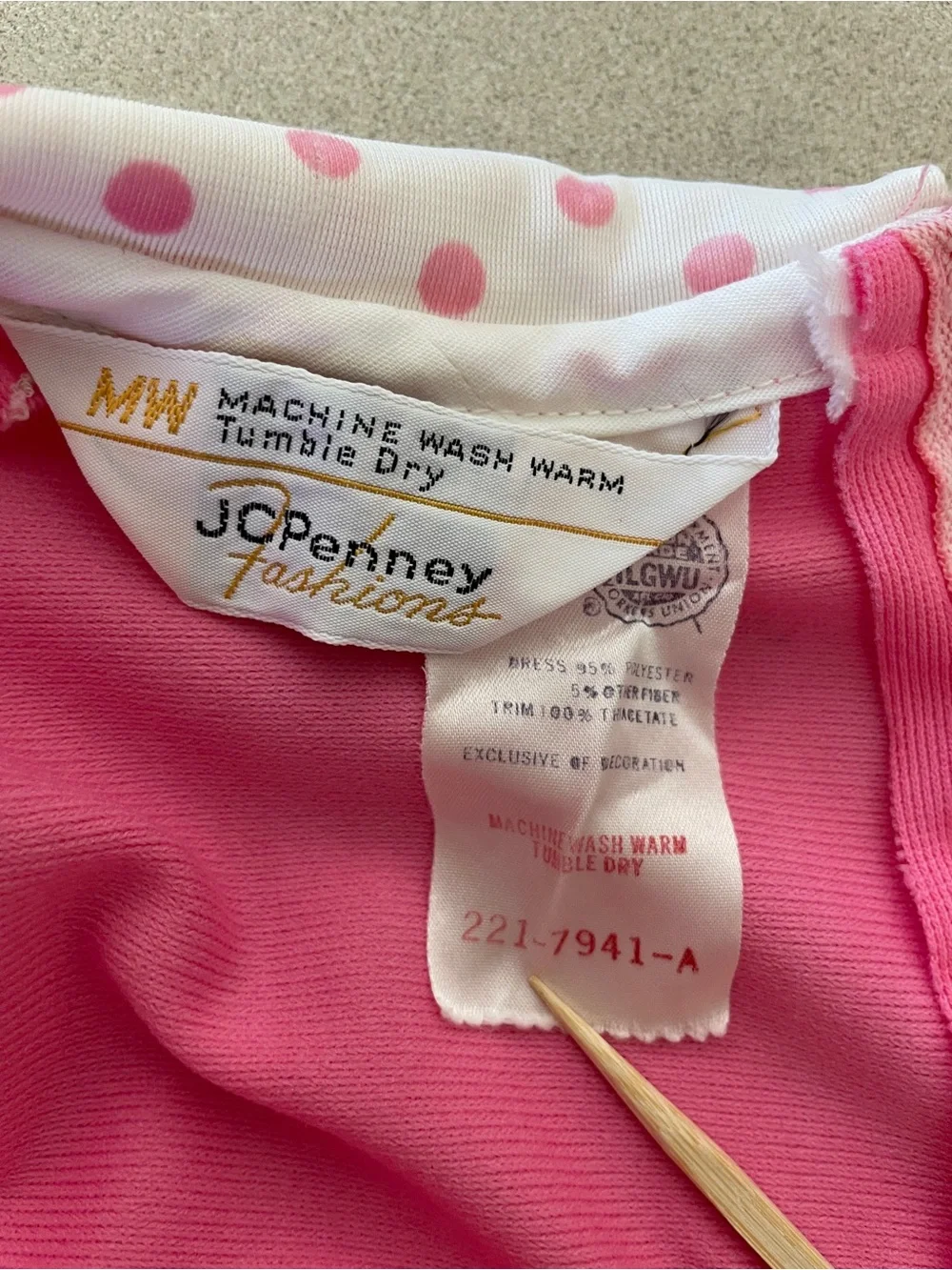 jcpenney Pink Smocked Dress with Polka Dot Peter Pan Collar 1970s Mae in USA